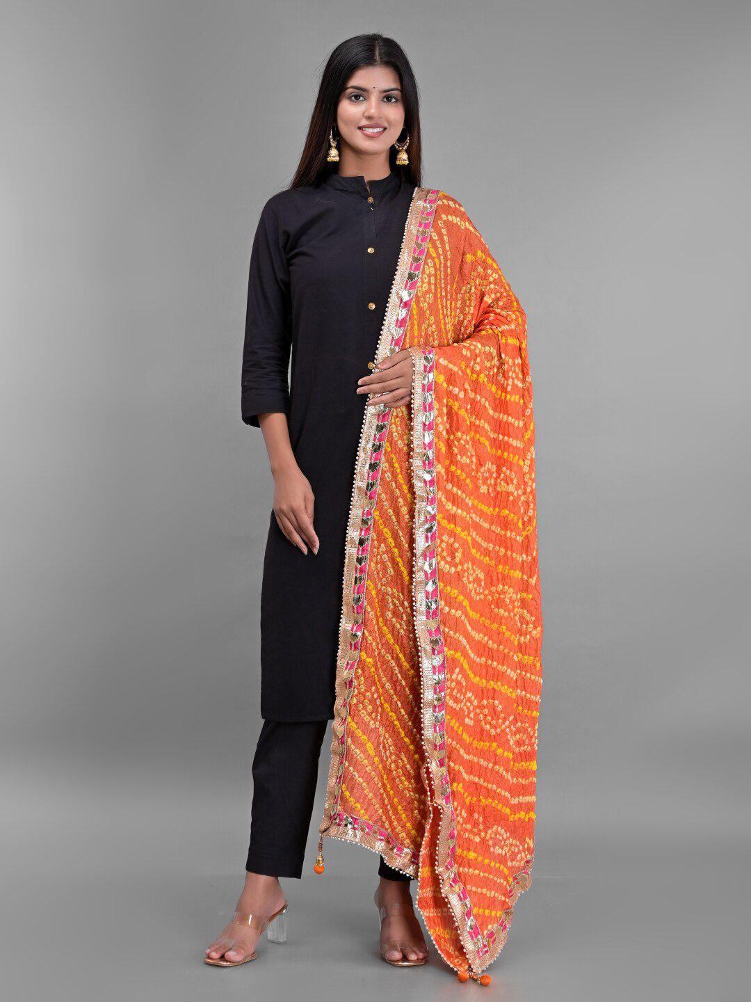 apratim women orange & white printed art silk bandhani dupatta