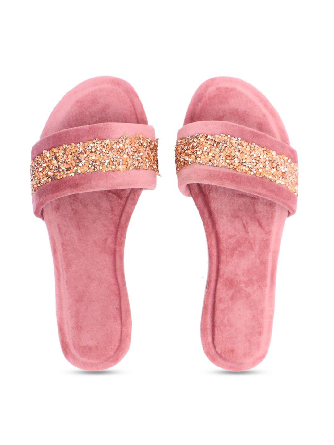 apratim women peach-coloured embellished open toe flats