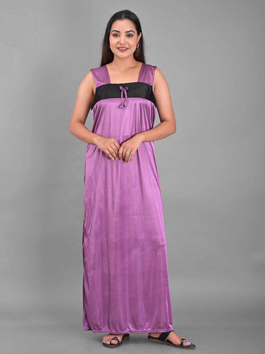 apratim women purple maxi solid nightdress