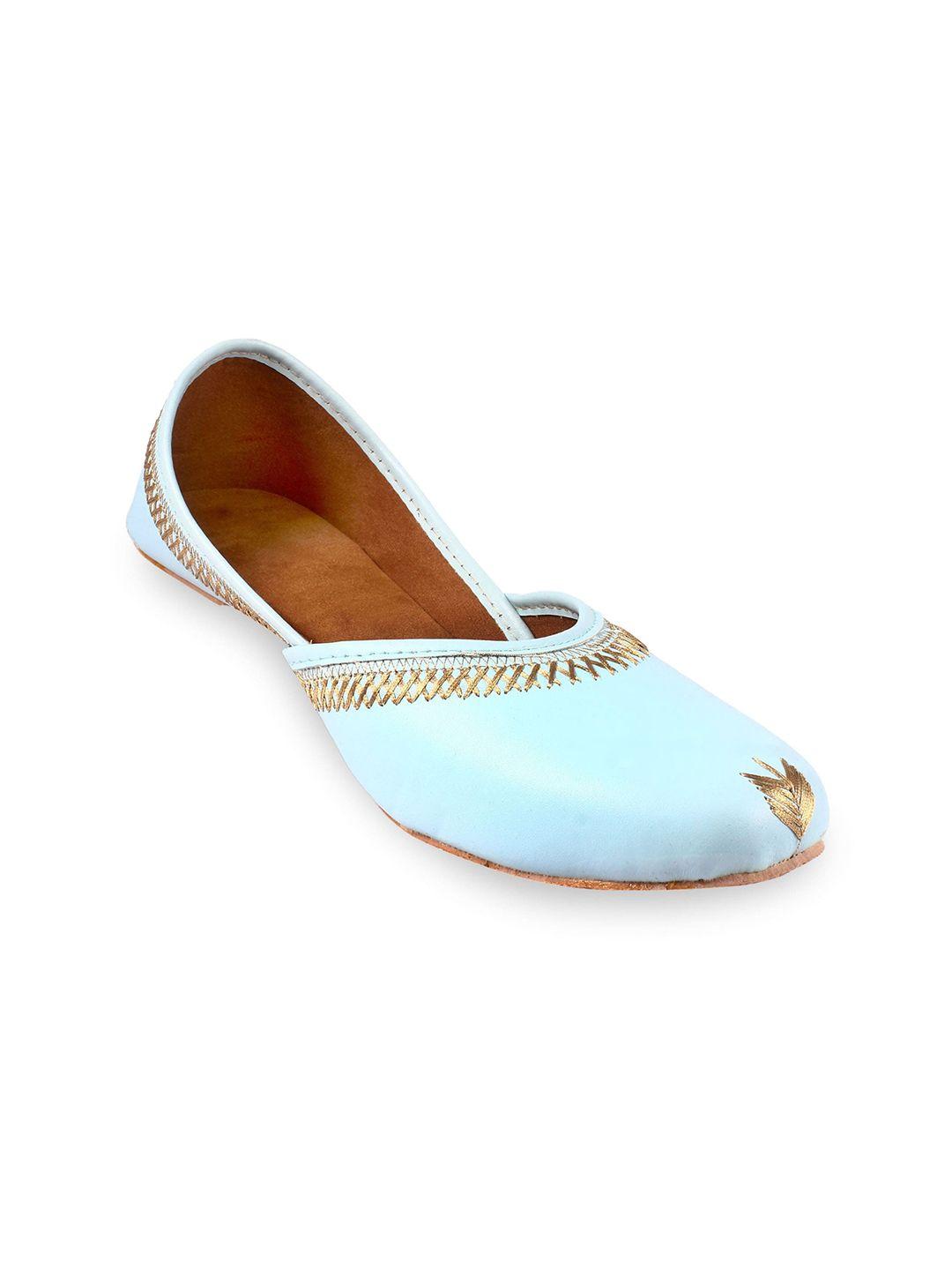 apratim women turquoise blue party mojaris flats