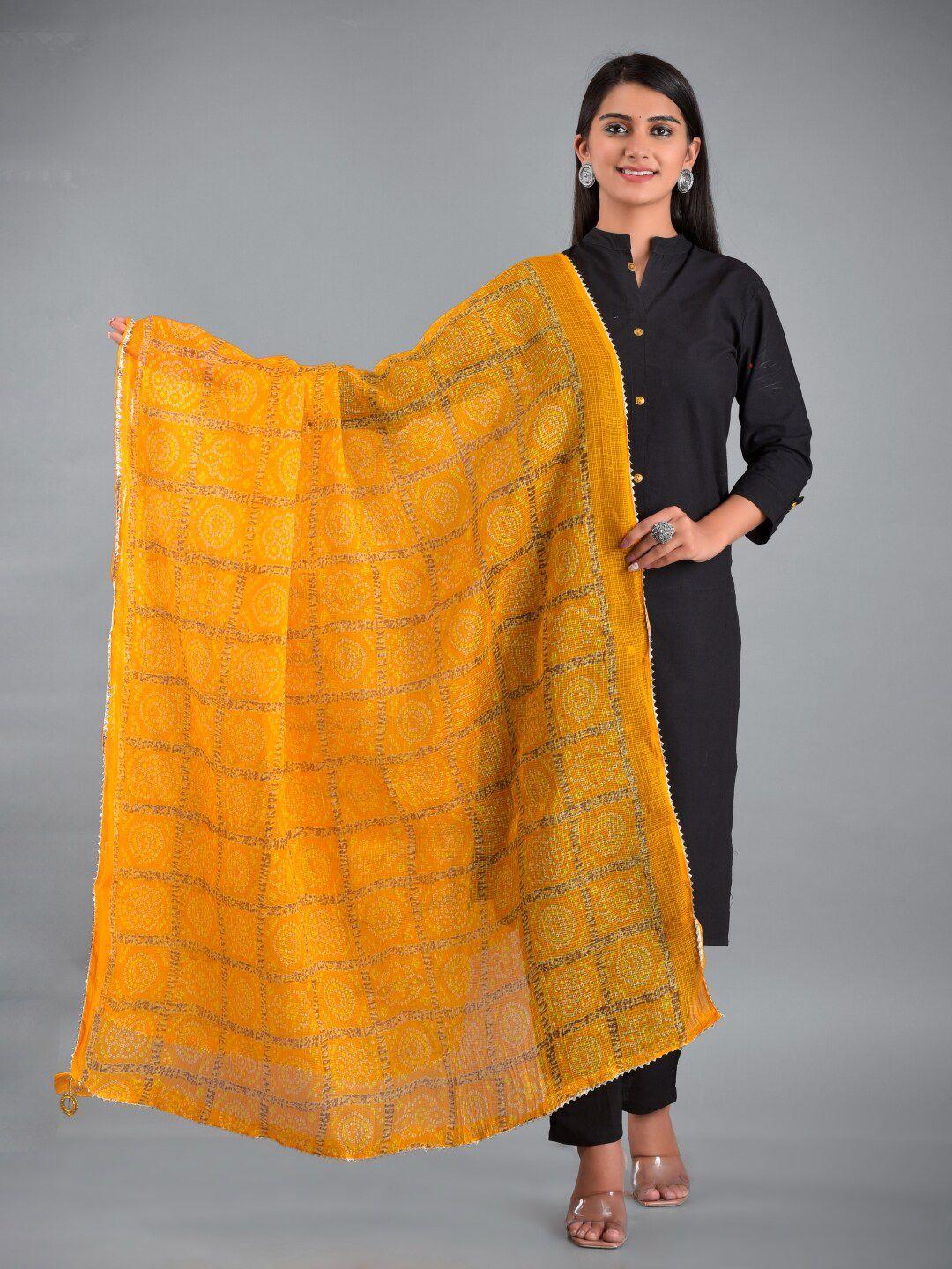 apratim women yellow & white leheriya dupatta with gotta patti