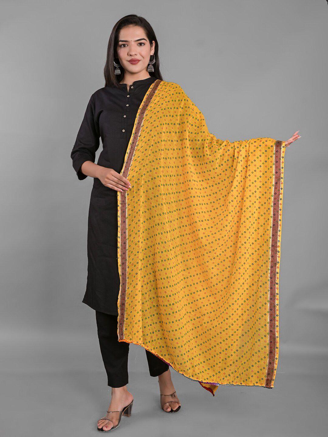 apratim yellow & maroon printed bandhani dupatta