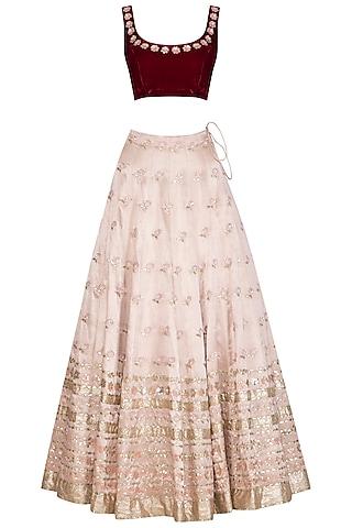 apricot blush pink embroidered lehenga set