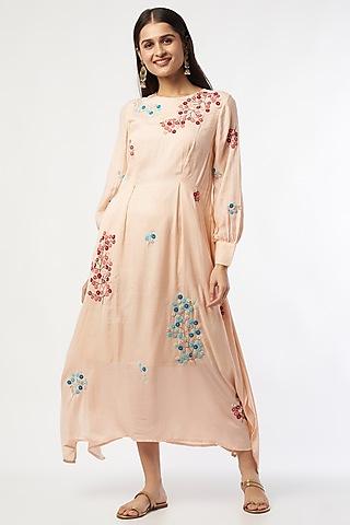 apricot embroidered asymmetrical dress