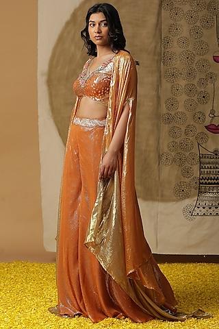 apricot orange georgette cape set