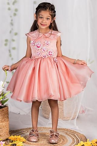 apricot shimmer georgette hand embellished dress for girls