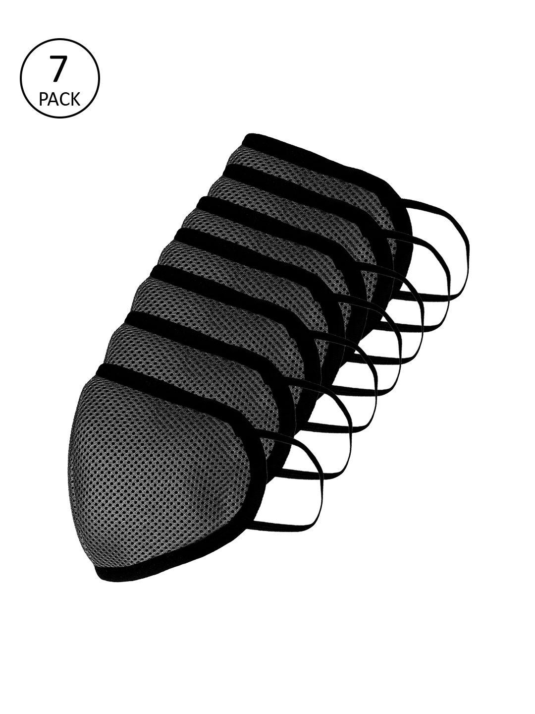 apsis unisex black 7 pcs 3-ply reusable anti-pollution outdoor masks