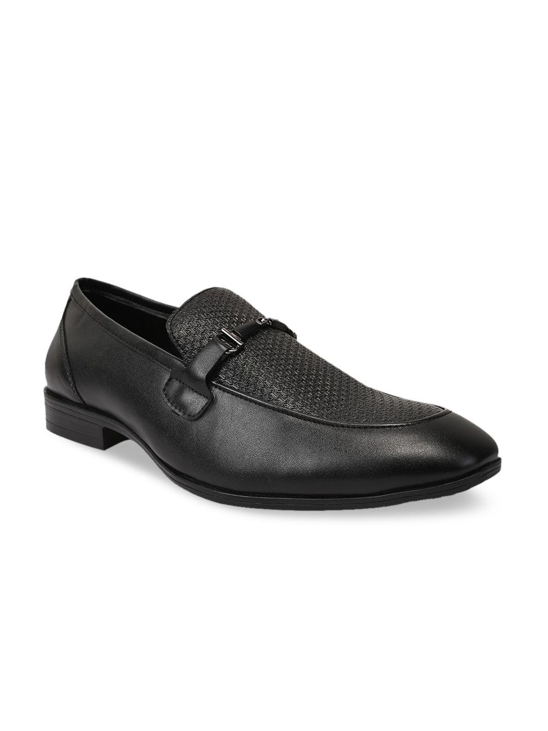 apsis men black textured formal horsebit loafers