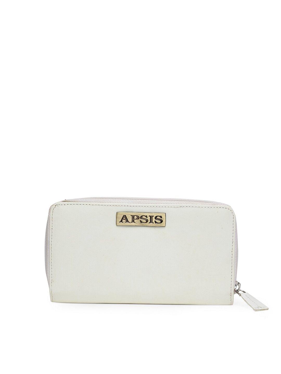 apsis women cream-coloured solid zip around wallet