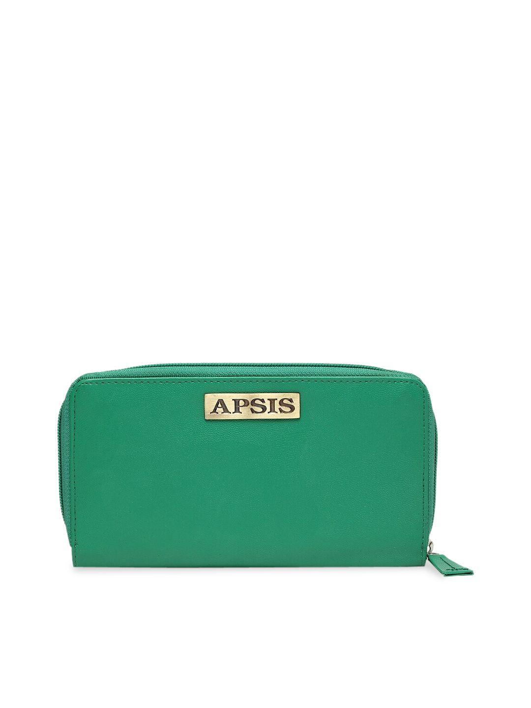 apsis women green solid zip around wallet