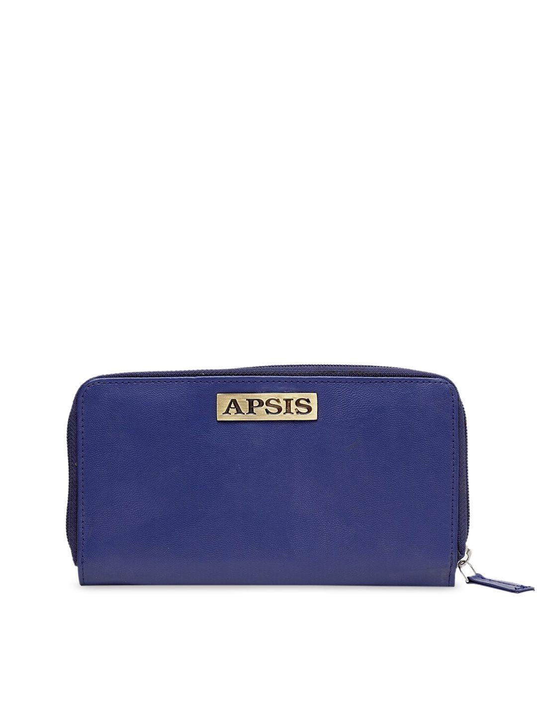 apsis women royal blue solid zip around wallet