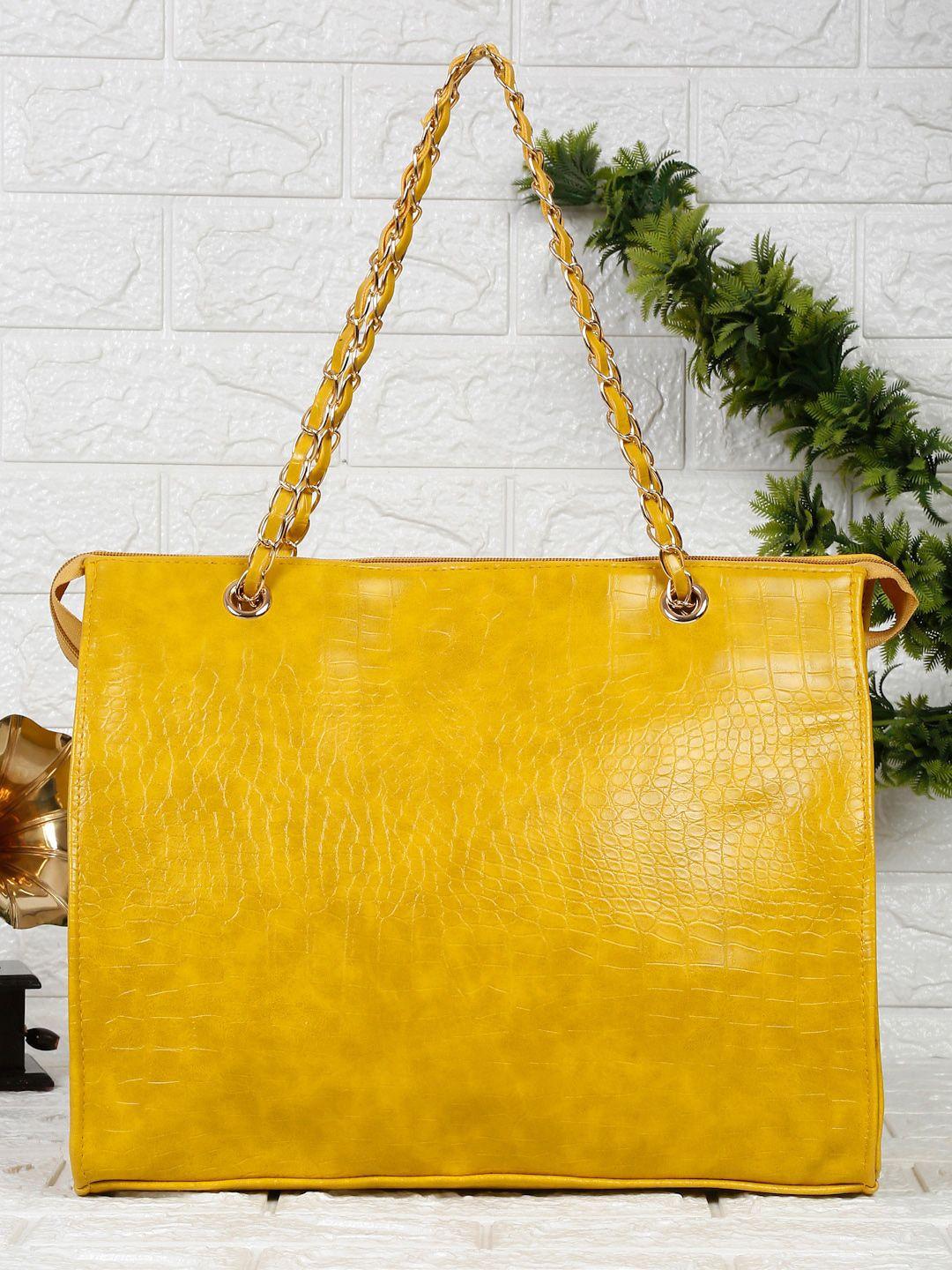 apsis yellow textured oversized structured shoulder bag