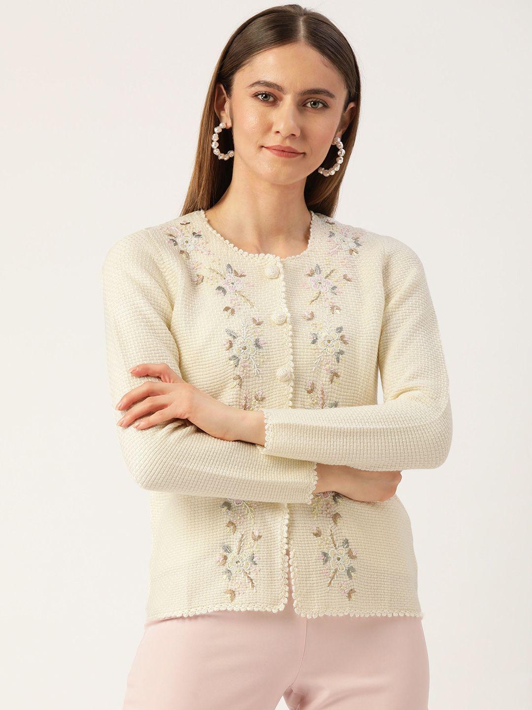apsley women off white floral cardigan with embellished detail