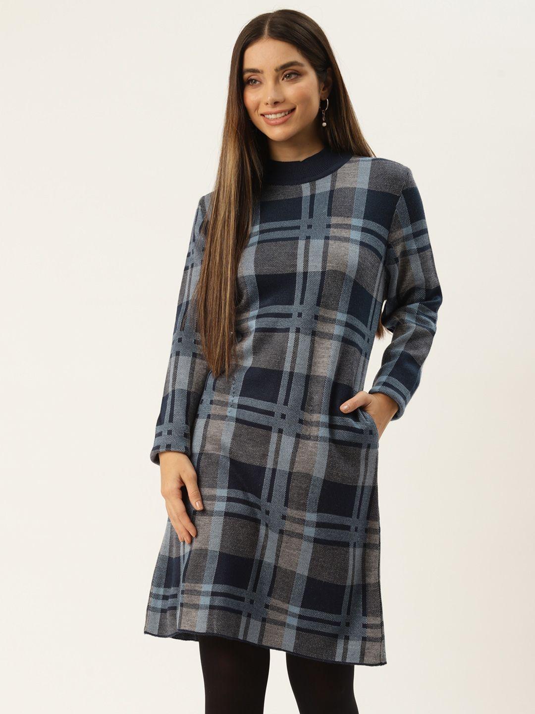 apsley blue checked a-line winter dress