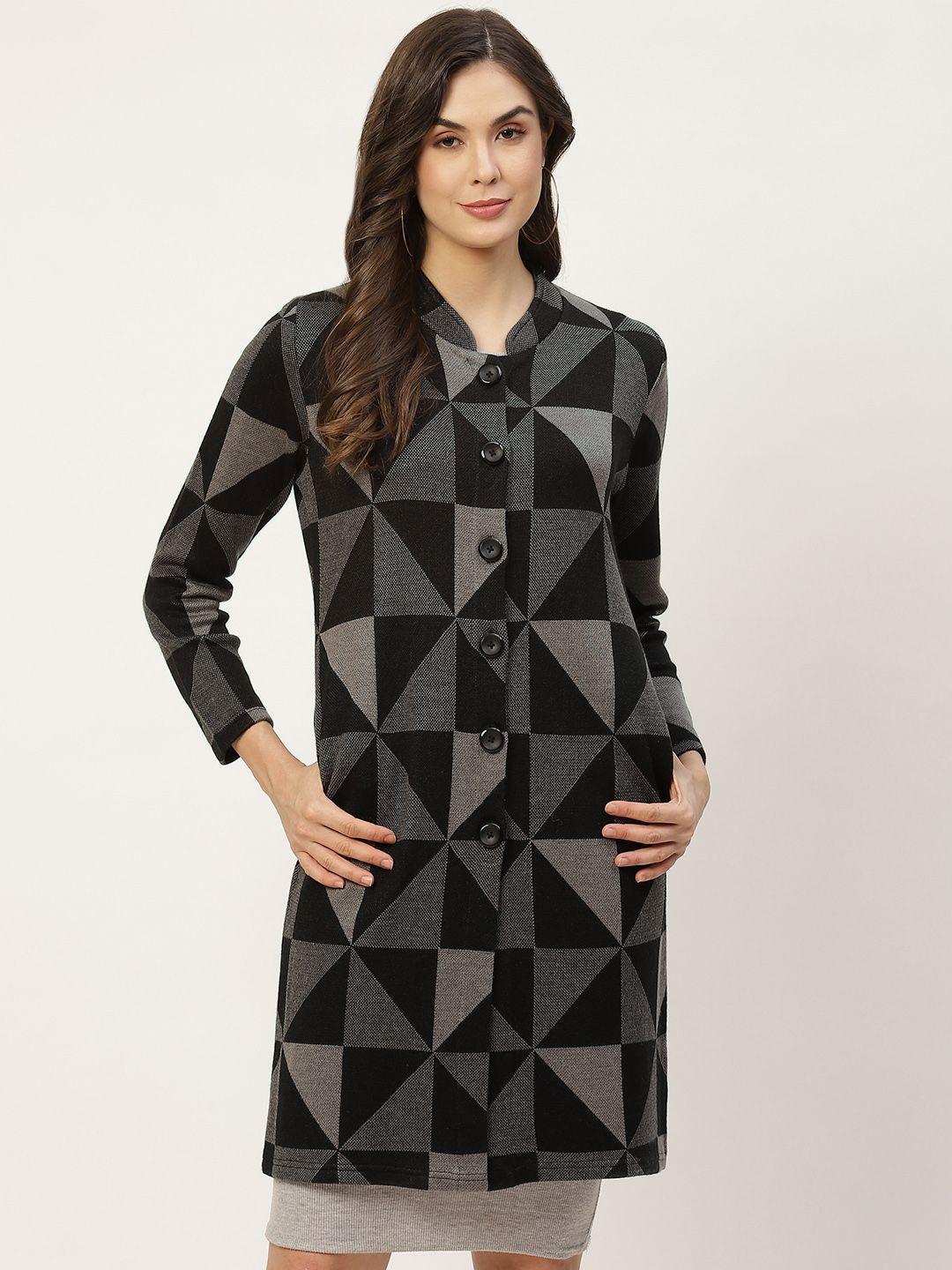 apsley women grey & black printed longline cardigan