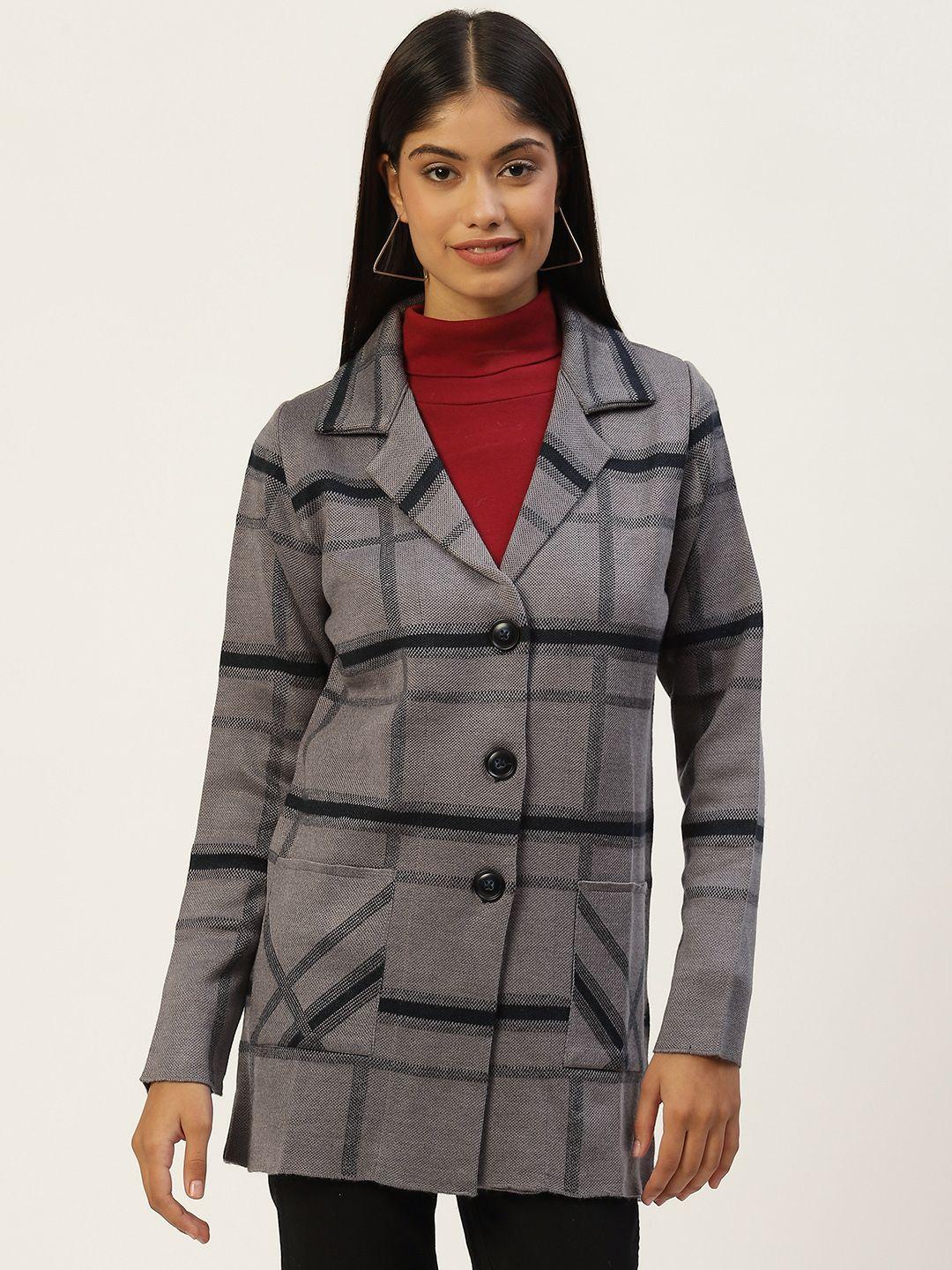 apsley women grey checked longline coat