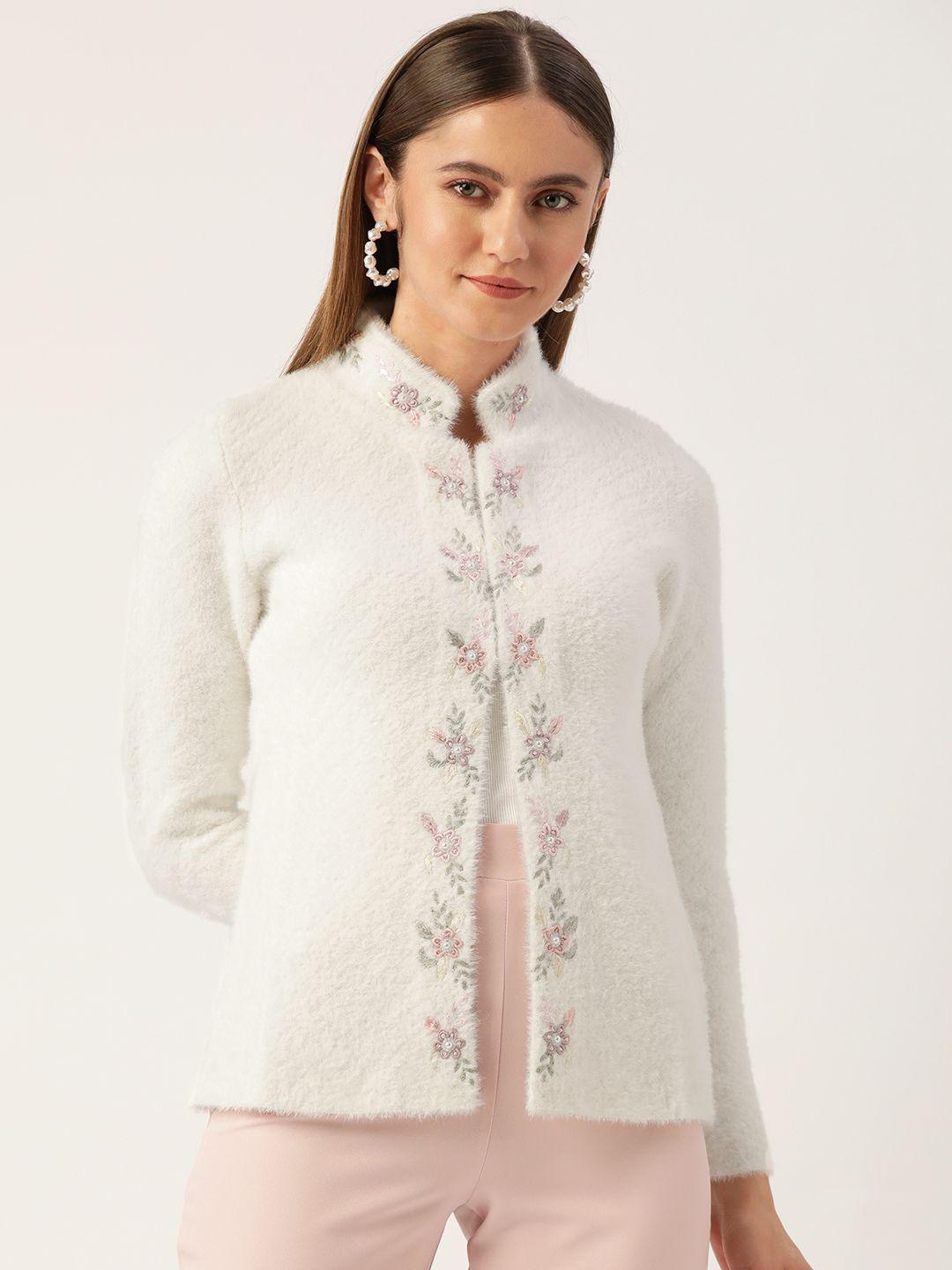 apsley women off white floral cardigan with embellished detail