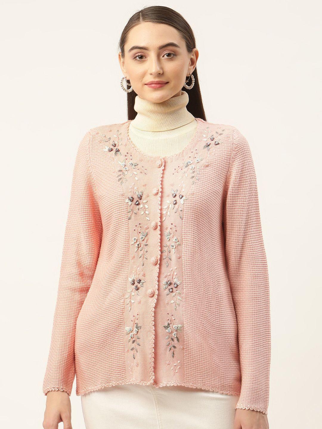 apsley women pink embroidered detail cardigan