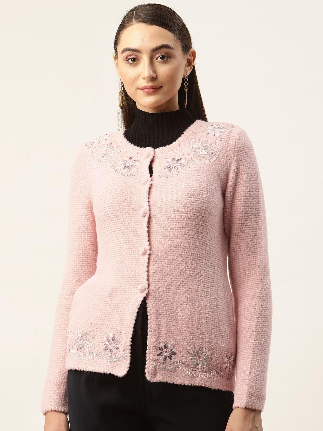 apsley women pink embroidered detail cardigan