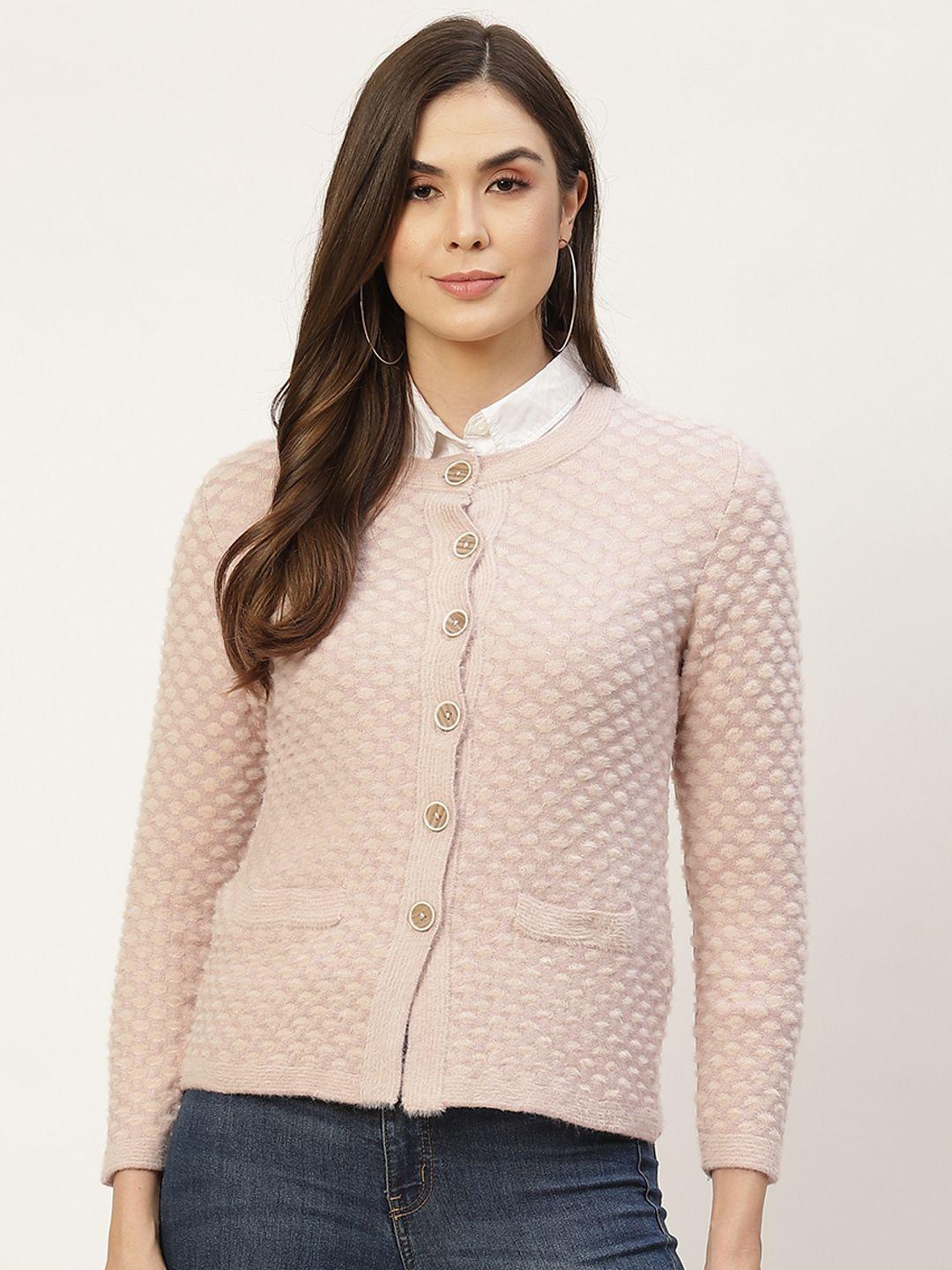 apsley women pink self design cardigan with fuzzy detail