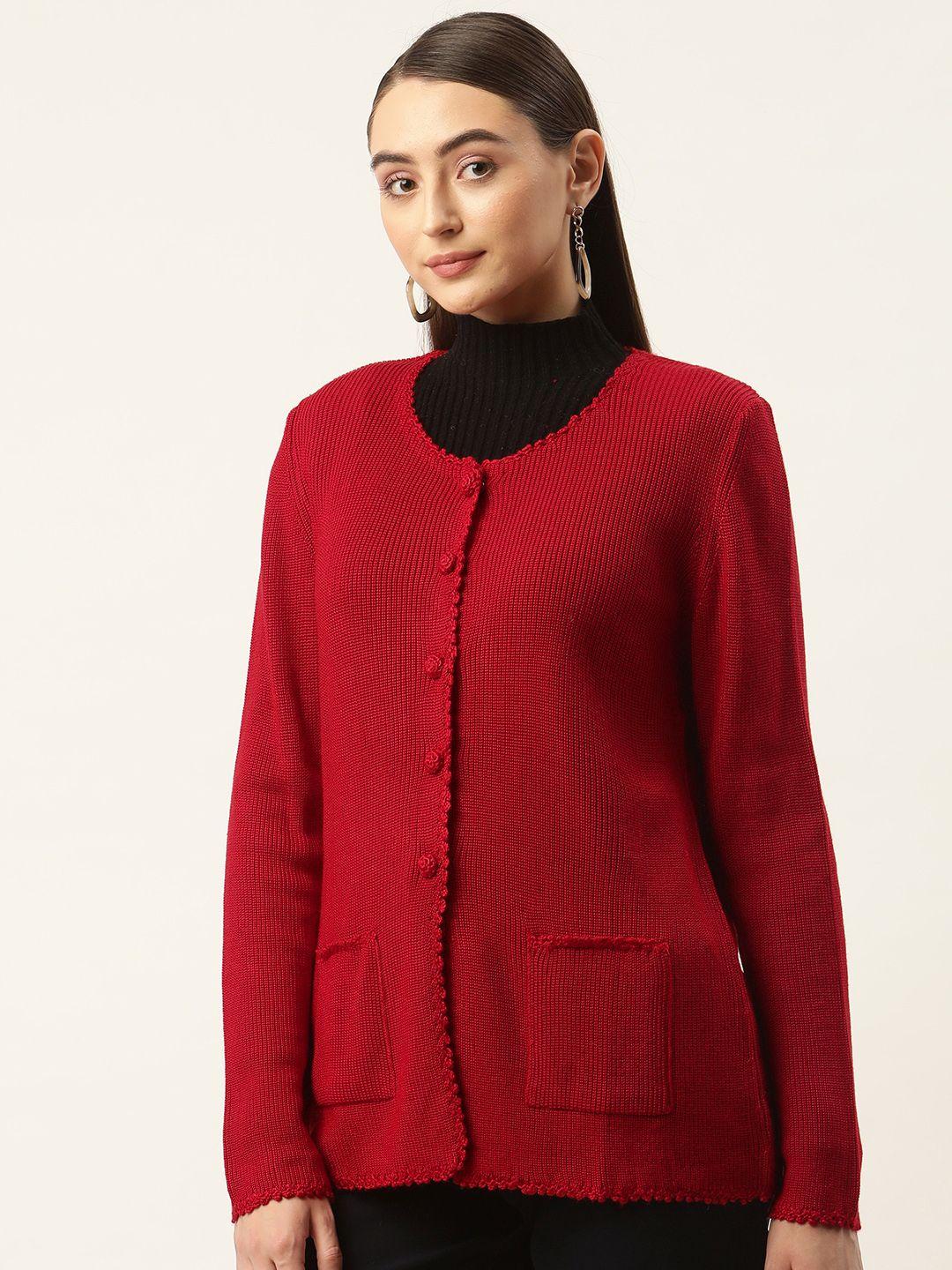 apsley women red solid cardigan
