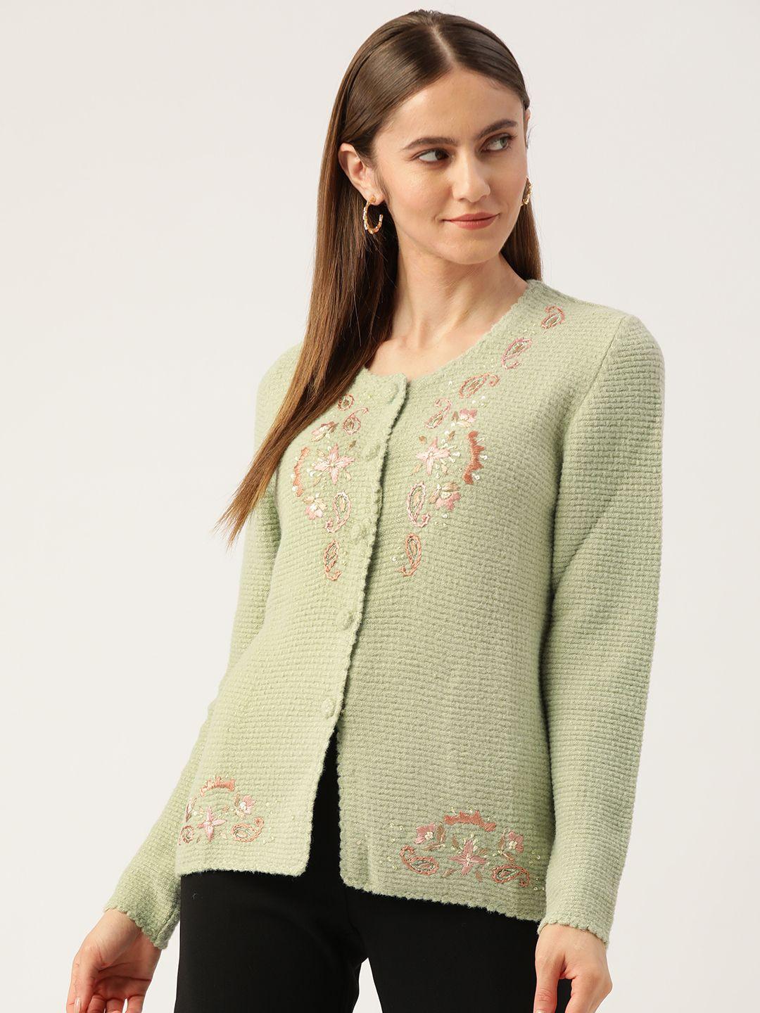 apsley women sea green floral cardigan