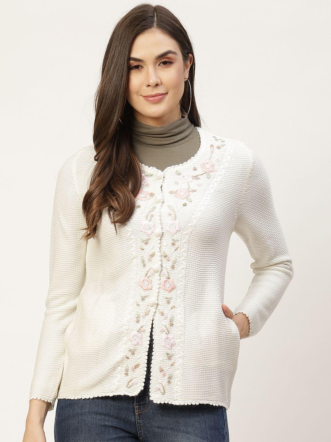 apsley women white floral cardigan with embroidered detail