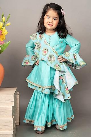 aqua-blue-roman-silk-zardosi-hand-embroidered-flared-sharara-set-for-girls