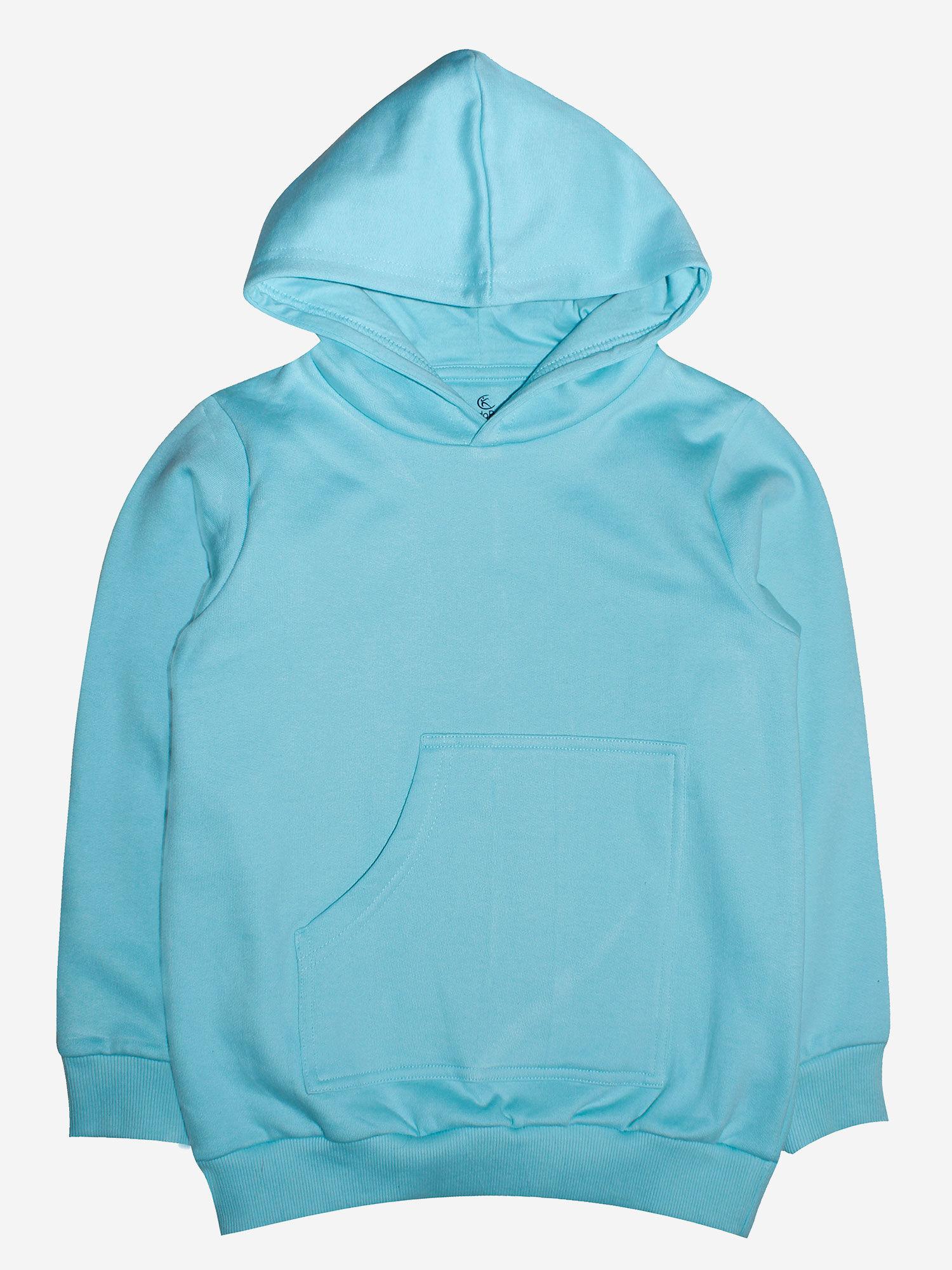 aqua blue solid hooded pull over sweatshirt