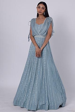 aqua chikankari gown