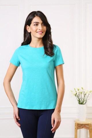 aqua solid casual short sleeves round neck women relaxed fit t-shirt