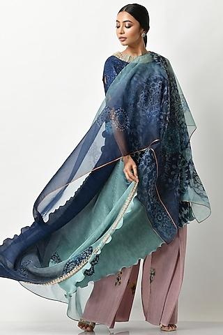 aqua & navy batik printed drape