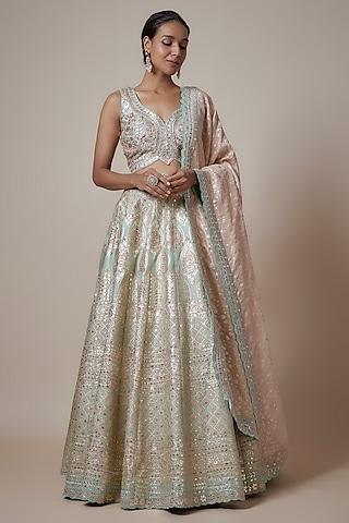 aqua banarasi resham & gota embroidered lehenga set