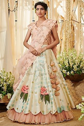 aqua blue & ivory embroidered lehenga set