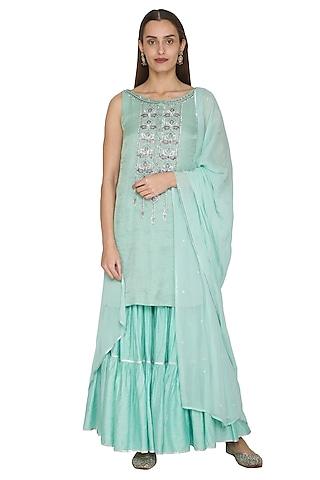 aqua blue chanderi layered sharara set for girls