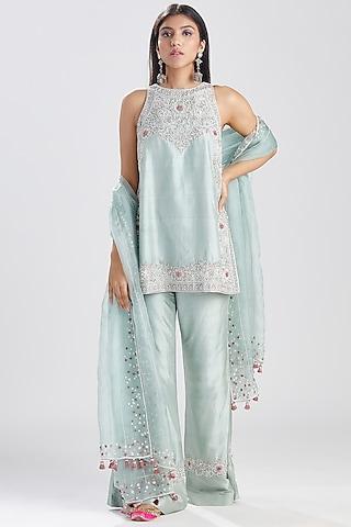 aqua blue embroidered kurta set