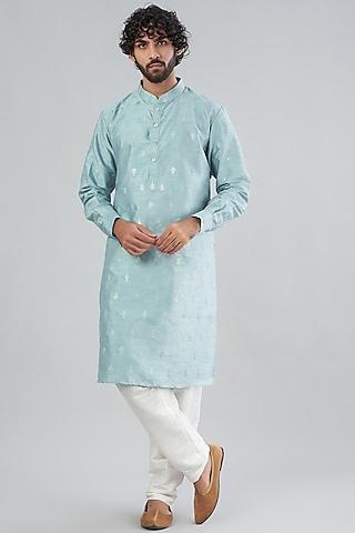 aqua blue embroidered kurta set