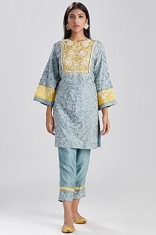 aqua blue embroidered kurta with pants