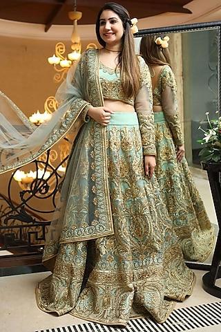 aqua blue embroidered lehenga set