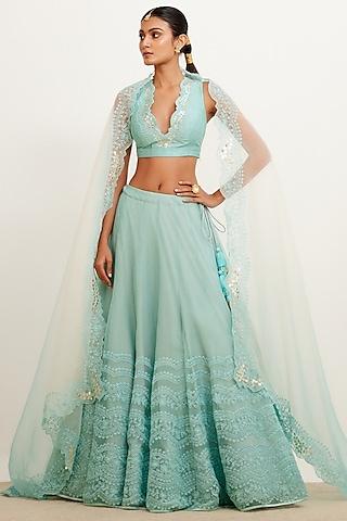 aqua blue embroidered lehenga set