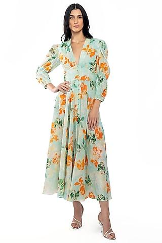 aqua blue floral printed maxi dress