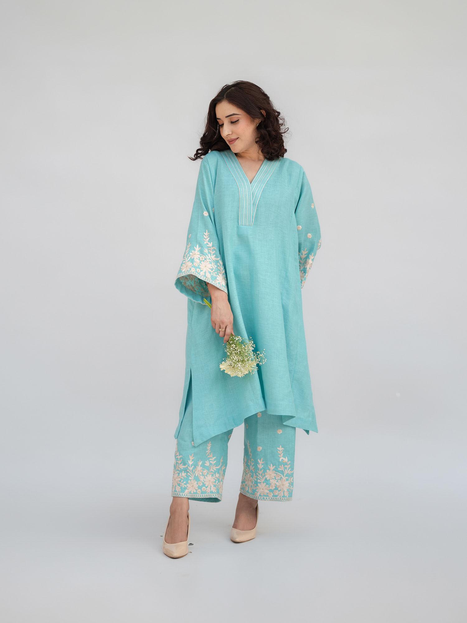 aqua blue linen co-ord (set of 2)