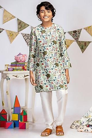 aqua blue printed kurta set for boys