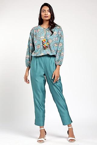 aqua blue printed top