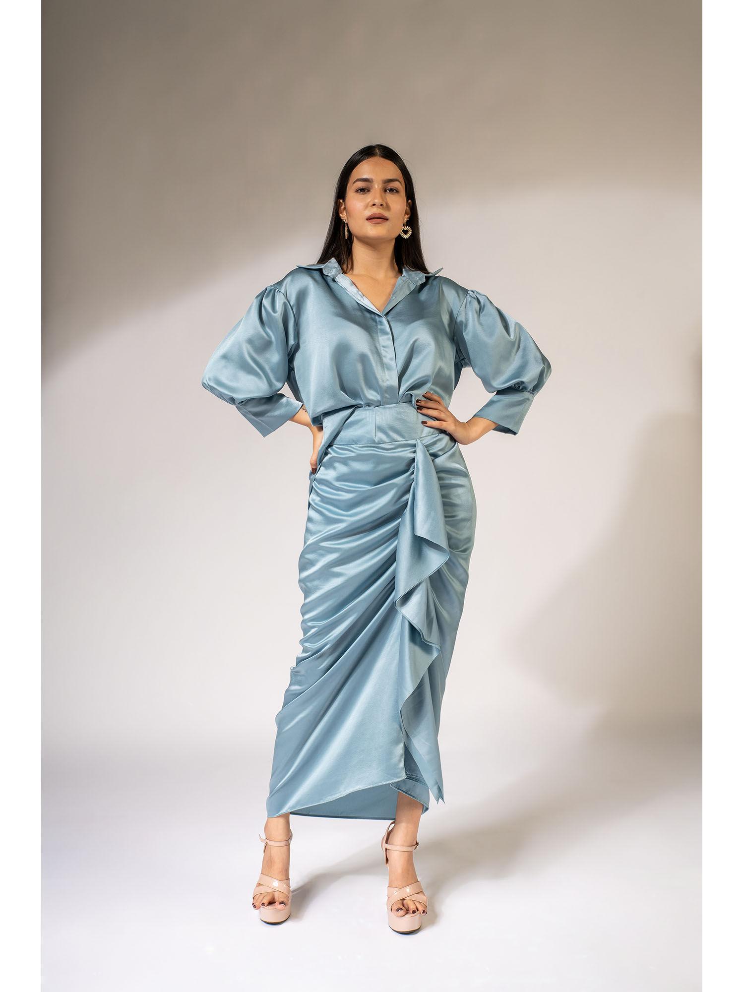 aqua blue soho draped party co-ord (set of 2)