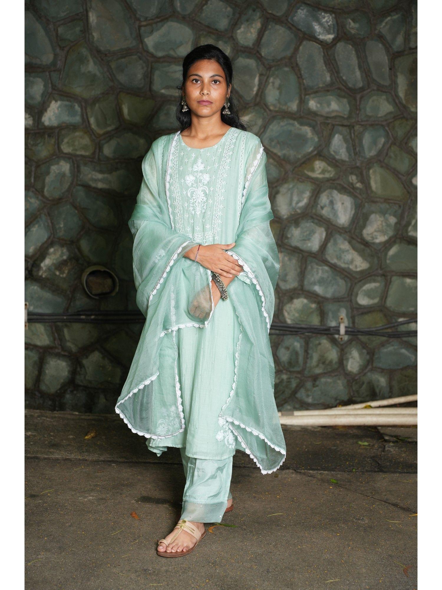 aqua chanderi and organza (set of 3)