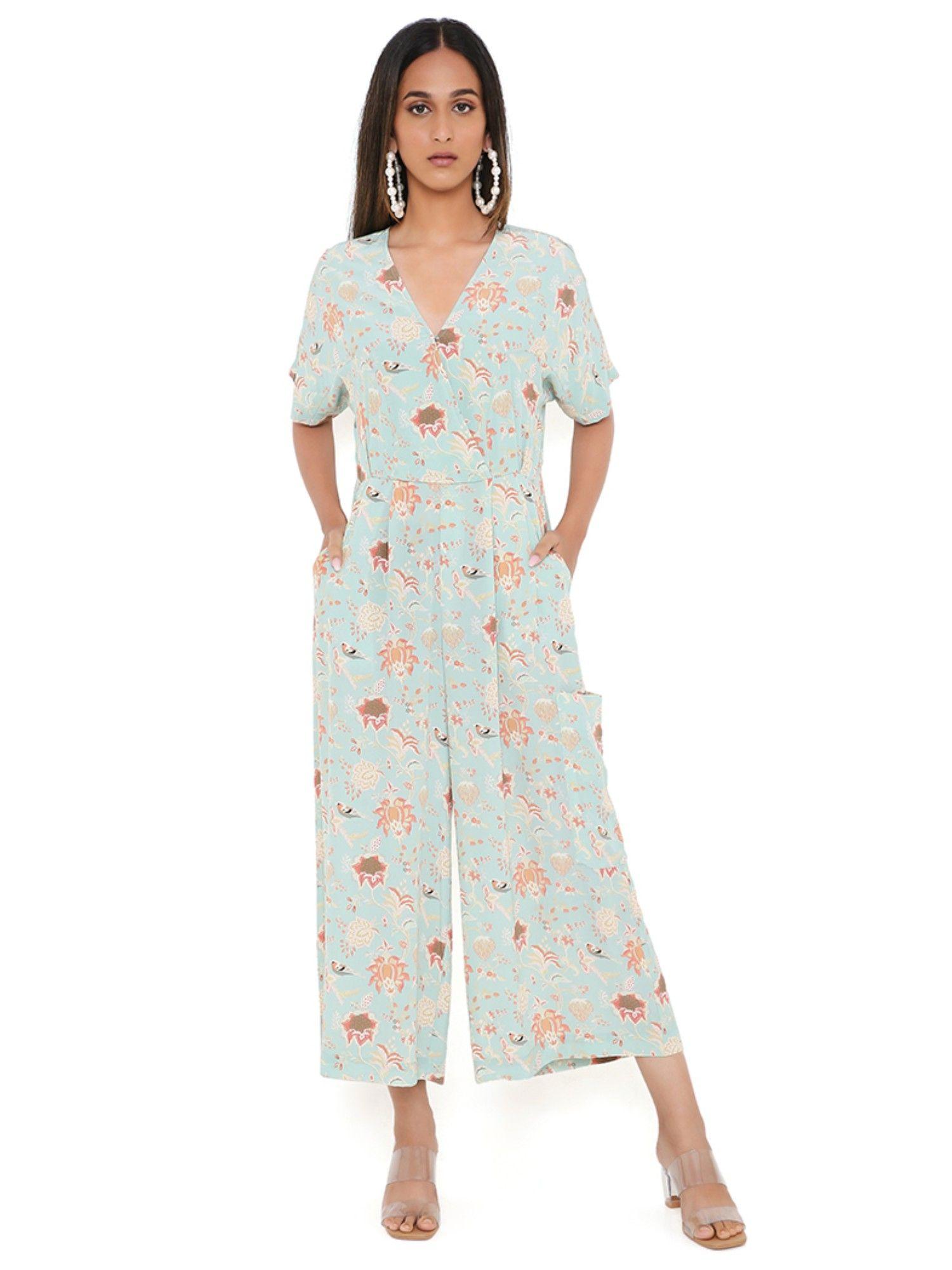 aqua chidiya print crepe jumpsuit