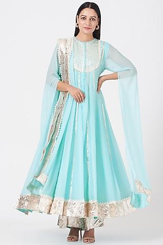 aqua chiffon anarkali set