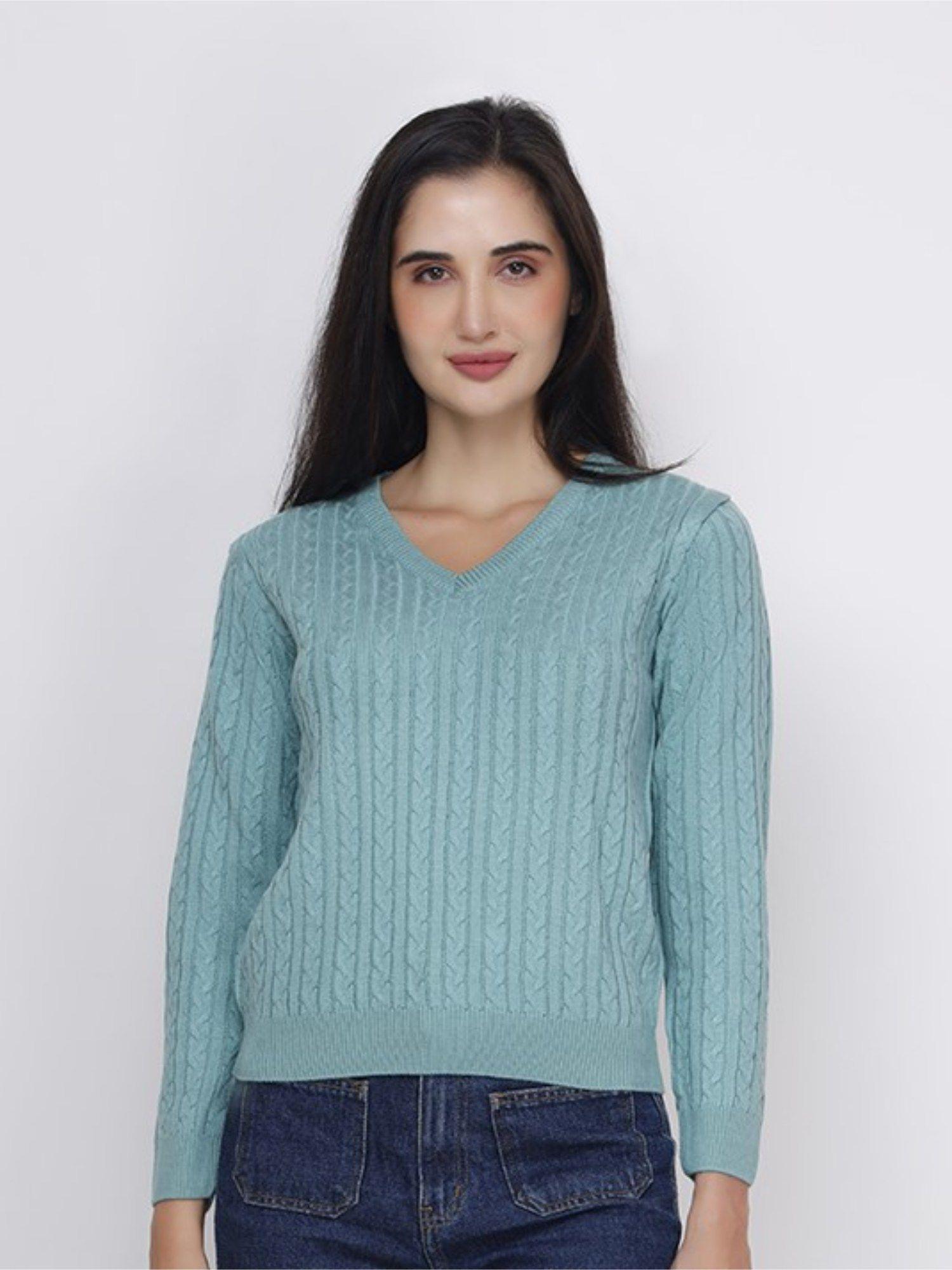 aqua colour women parisian cable sweater