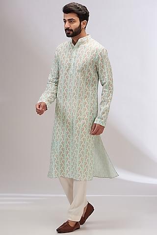 aqua cotton linen printed kurta